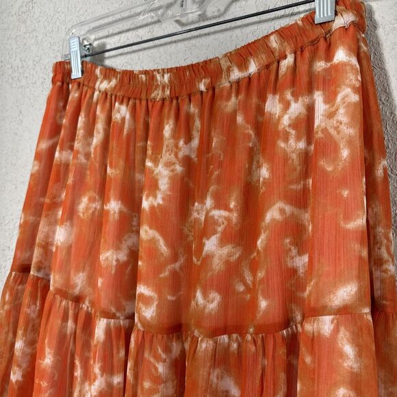Tie Dye Boho Skirt Ruffle Midi Skirts A-Line Orange Louis Dell'Olio Size M - Picture 4 of 12